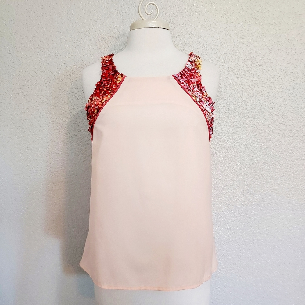 ⭐️5/$20 Wren 100% Silk Light Pink Blouse Pink Sequins Accent Size Small